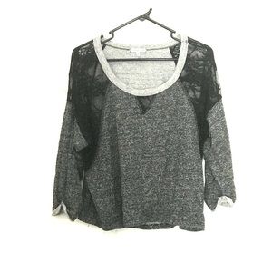 Lace black cut out cropped high low 3/4 length top